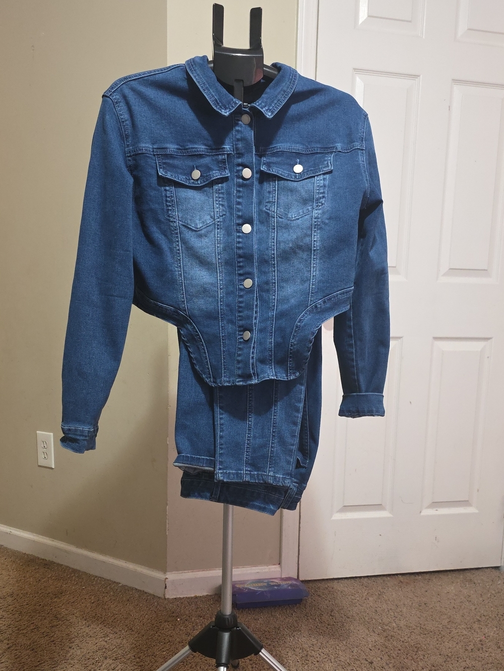 2 piece denim pants and jacket set